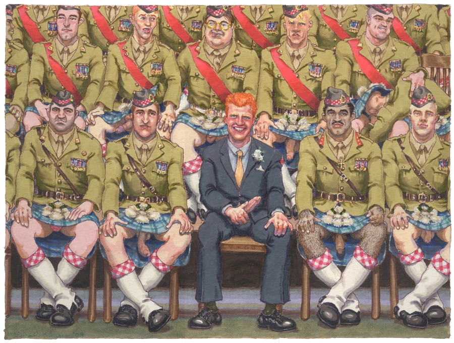 Not to be outdone by his grandmother, Harry poses with his own group of elite troops in their kilts.